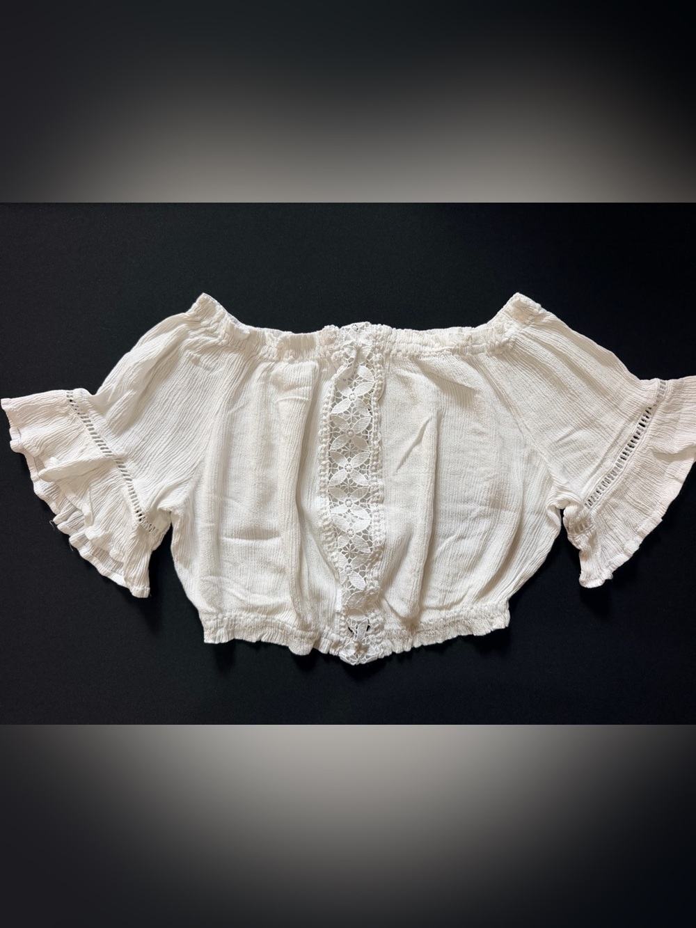 Off-Shoulder White Lace-Trim Peasant Blouse